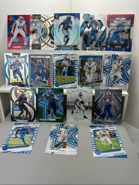Lions lot of 17 Jahmyr Gibbs/Amon-Ra St. Brown/Goff/Hutchinson/LaPorta/Sewell